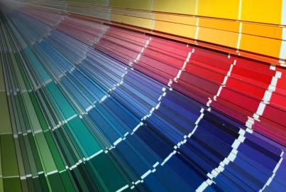 A fanned-out RAL colour swatch guide, showing the wide range of available Origin finishes