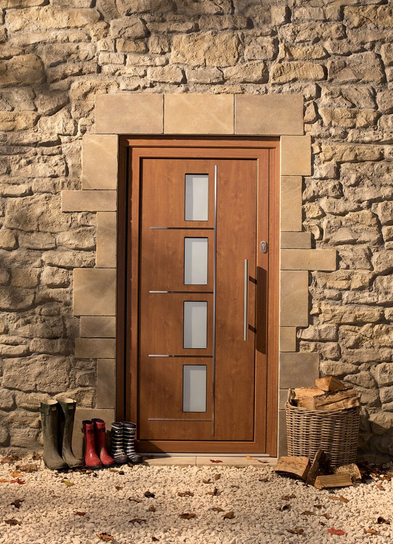 Origin front doors in a stone cottage