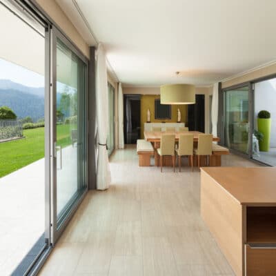 Dutemänn Glide-S open sliding doors with hill views