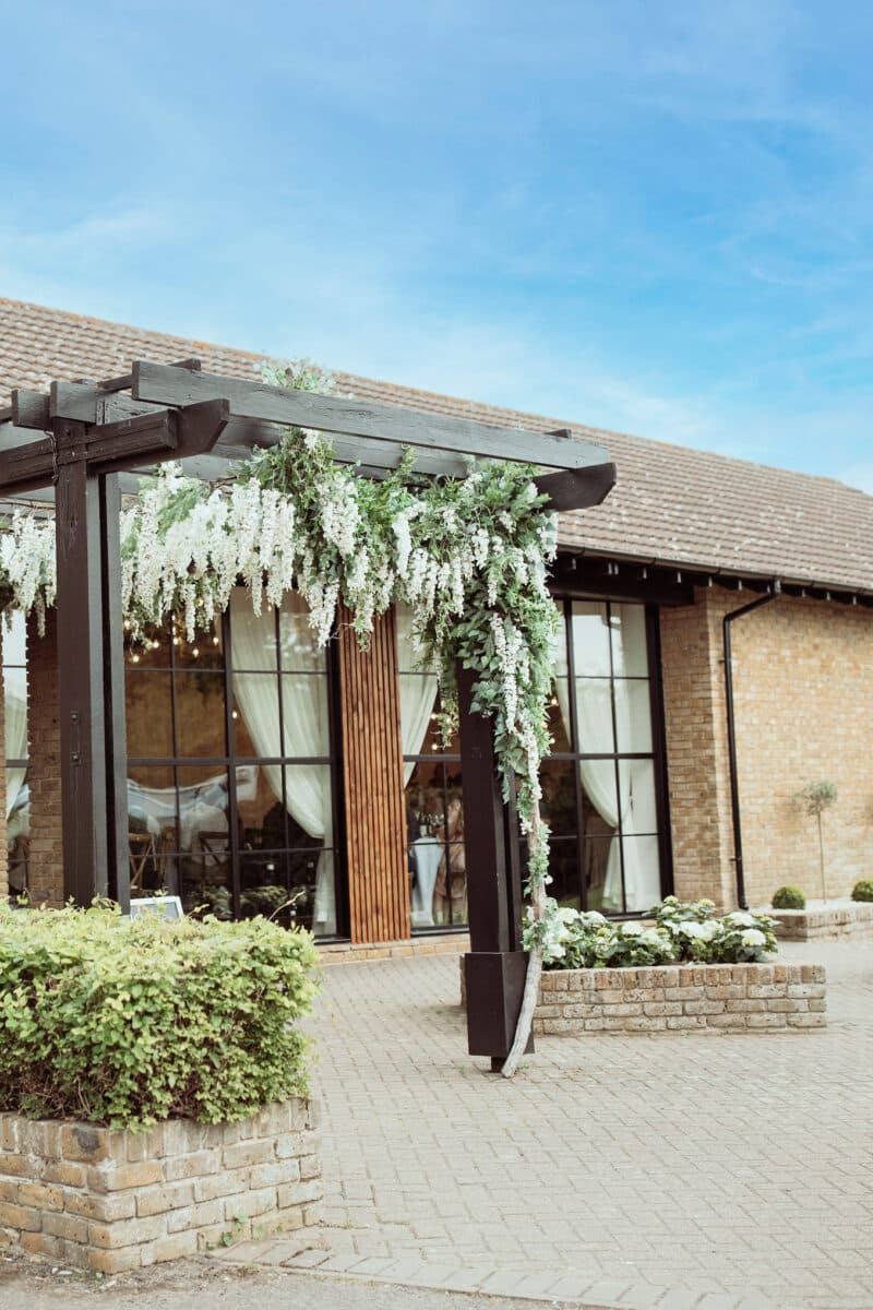 steel replacement windows in a wedding venue, exterior view