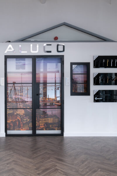 aluco steel look doors and windows in the FGC Showroom in Kent