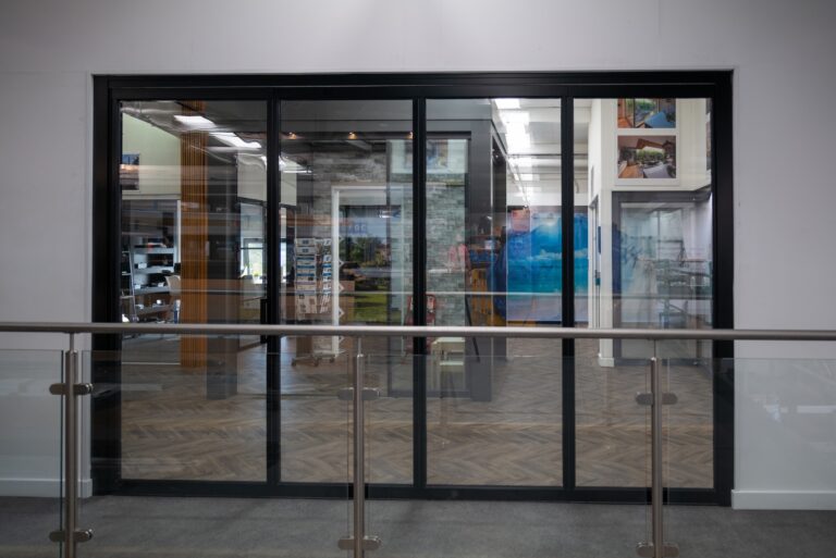 picture of slimline patio doors in a showroom